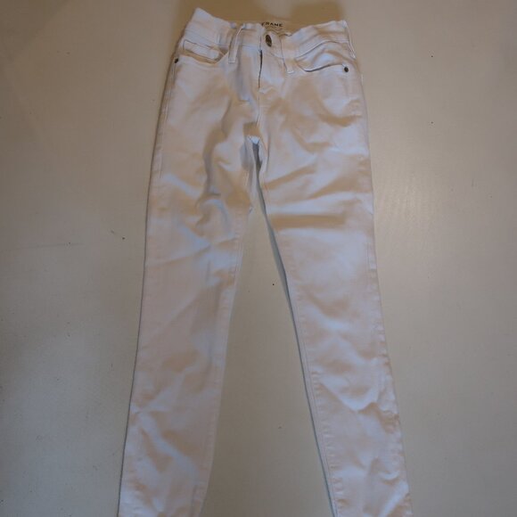 Womens Frame Denim Blanc White Le Skinny de Jeanne Raw Hem Ankle Slit Jeans 23 * - Picture 3 of 13